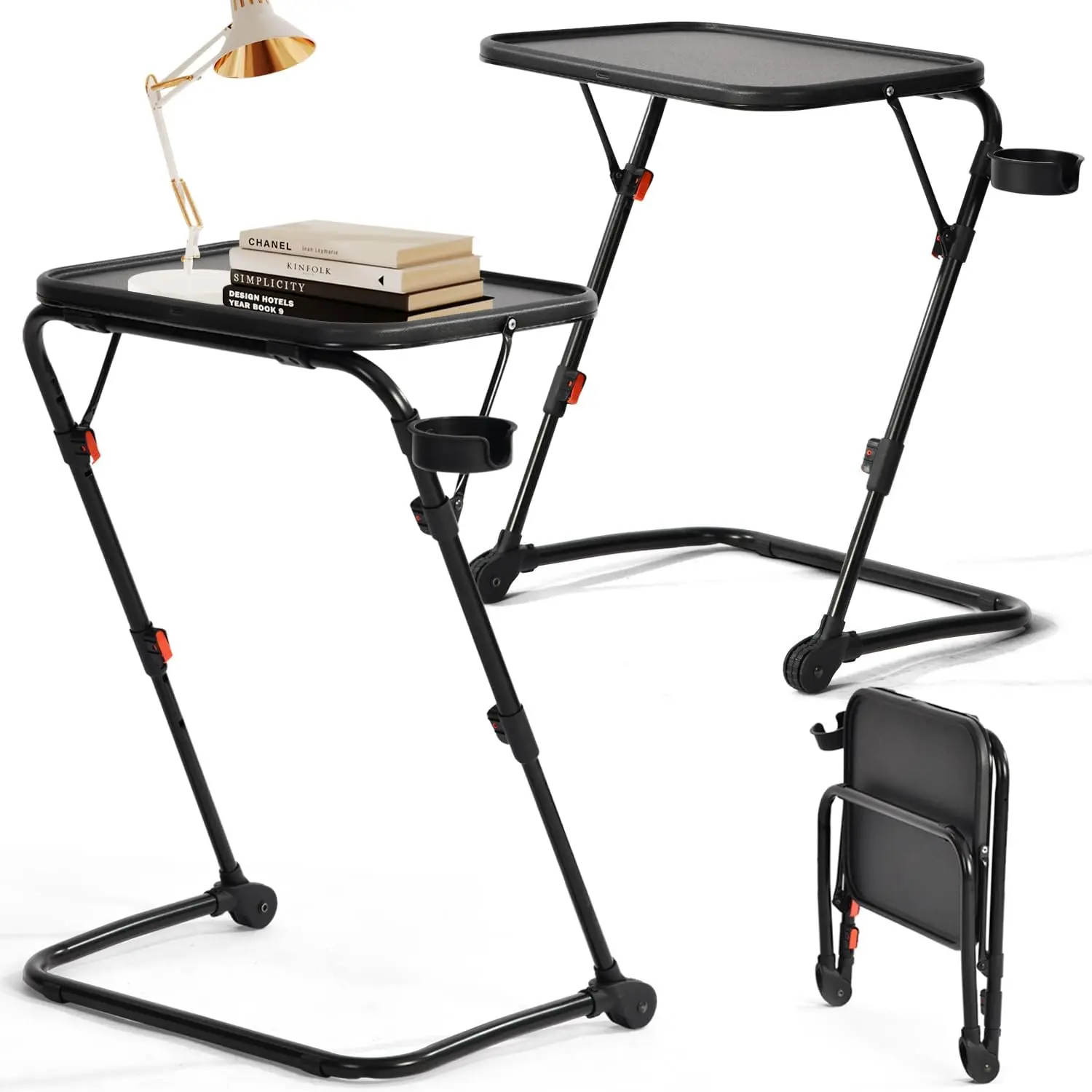 

Adjustable Folding Tv Tray Tables, Foldable Laptop Table Dinner Trays Sna Table With Cup Holder For Bed & Sofa, 4 Height & 3