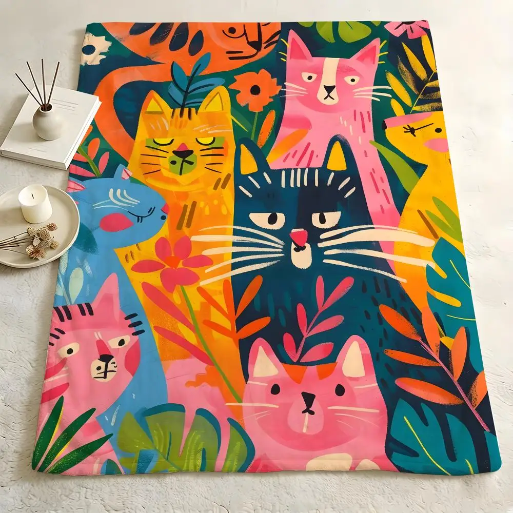 Art I-Illustration C-Cat Throw Flannel Blanket Skin Soft Suitable for Sofa Living Room Bed Travel and Gifts