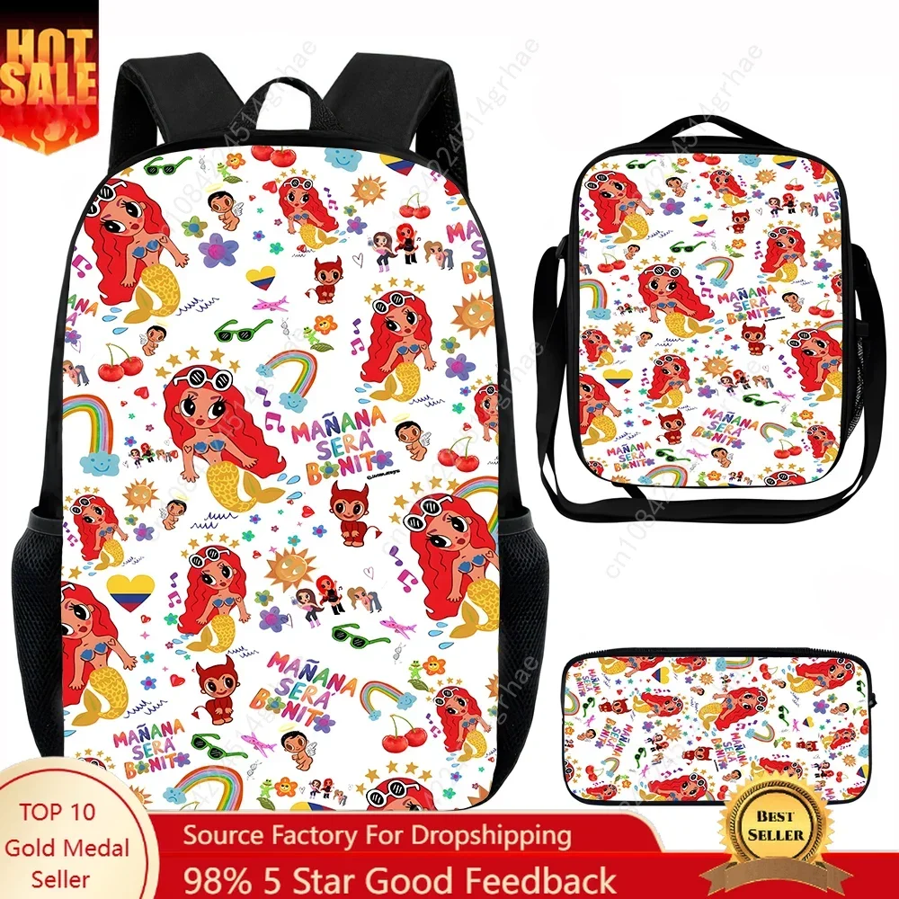 Mochila escolar de Karol G, con el diseño «Manana Sera Bonito», para niños, con bolsas para el almuerzo, estuches para lápices y mochilas escolares para niños y niñas. El mejor regalo.