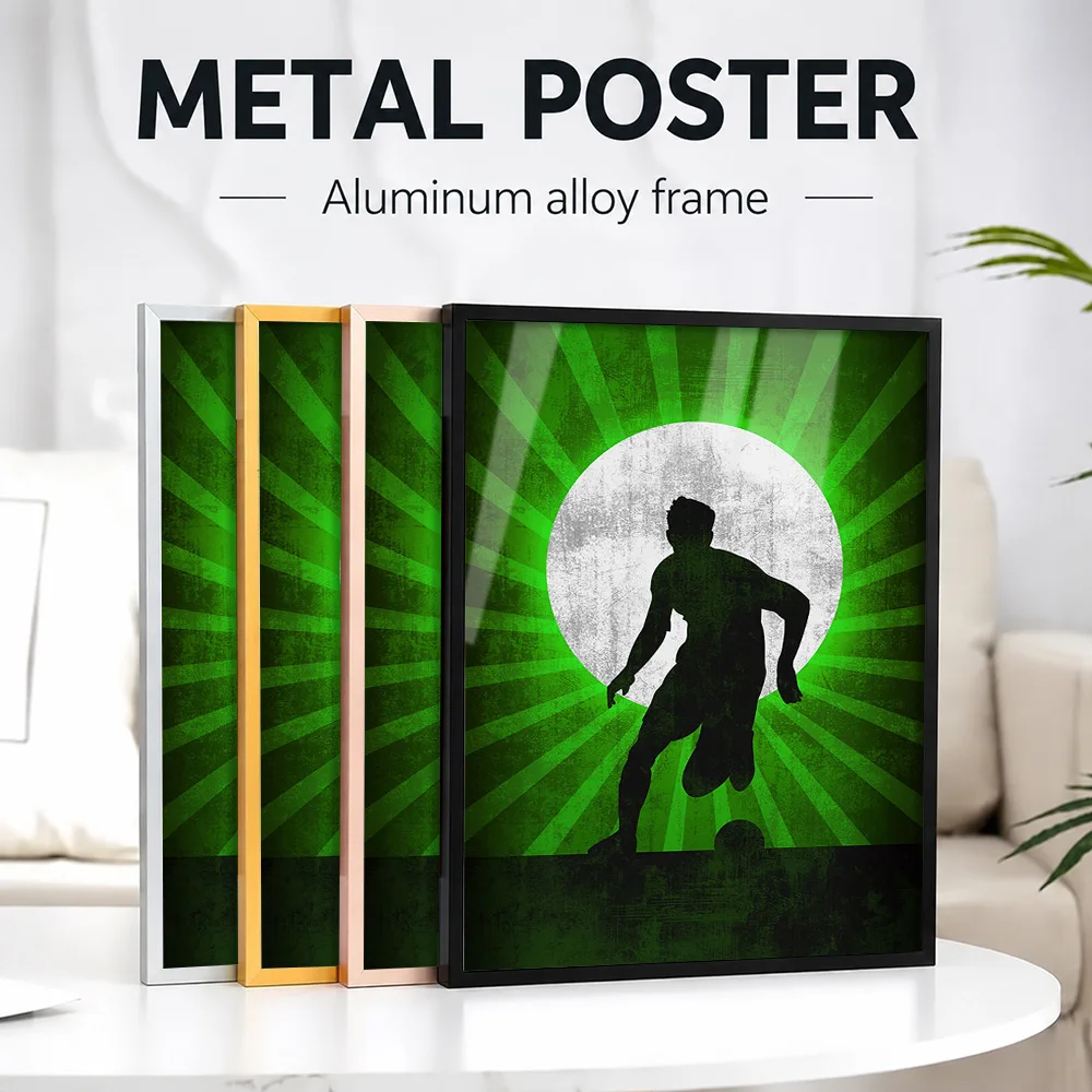 Running Athlete Green Silhouette Metal Poster With Aluminum Alloy Frame Personalized Photo High Energy Style Wall Art For Study