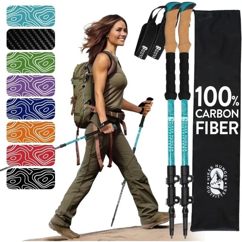 

100% Carbon Fiber Trekking Poles Ultra Strong Lightweight Collapsible Hiking Poles with Cork Grips & Quick Adjustable Flip Locks