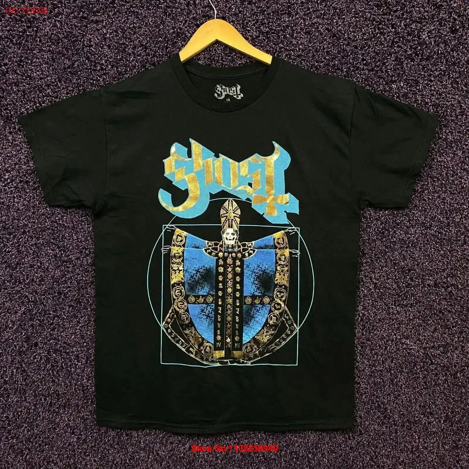 

Футболка Ghost Vitruvian Papa IV с золотой фольгой, размер, большая винтажная стираная графика, слегка удобная дизайнерская одежда для дома