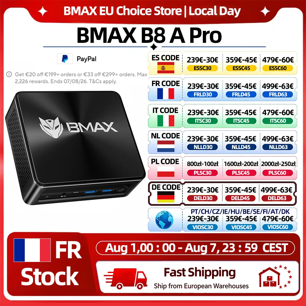 BMAX B8 A Pro Mini-PC AMD Ryzen 7 8745Hs Prozessor AMD Radeon 780M Grafik 16GB RAM 512GB SSD Windows 11 WLAN Bluetooth USB HDMI Type-C DP Mini-PC