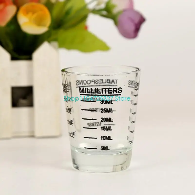 D8KF Glass Measure Cup with Four Printed Scale, 1oz 2TBS 6TSP 30ml for Portioning Small Liquid Ingredient Before Mixing or