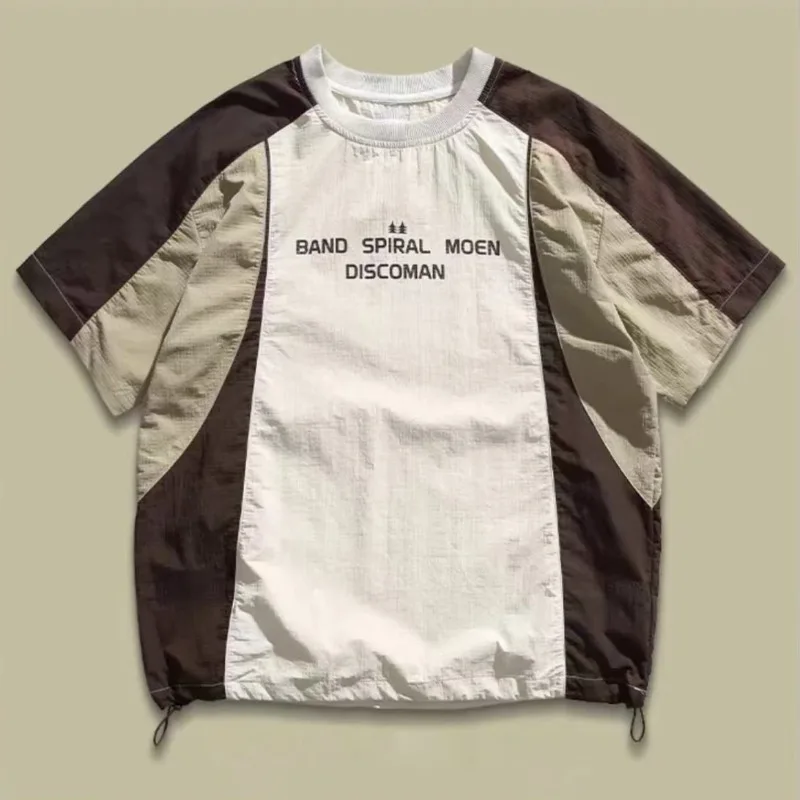 Japanese Summer Color Blocking Quick Drying T-shirt for 's Thin Sports Short Sleeved Pullover Top