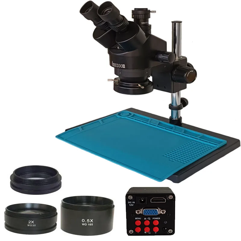 7X-45X Simul-Focal Stereo Microscopio Trinocular Microscope 13MP VGA HDMI-Compatible Video Digital Camera LED Light Phone Repair