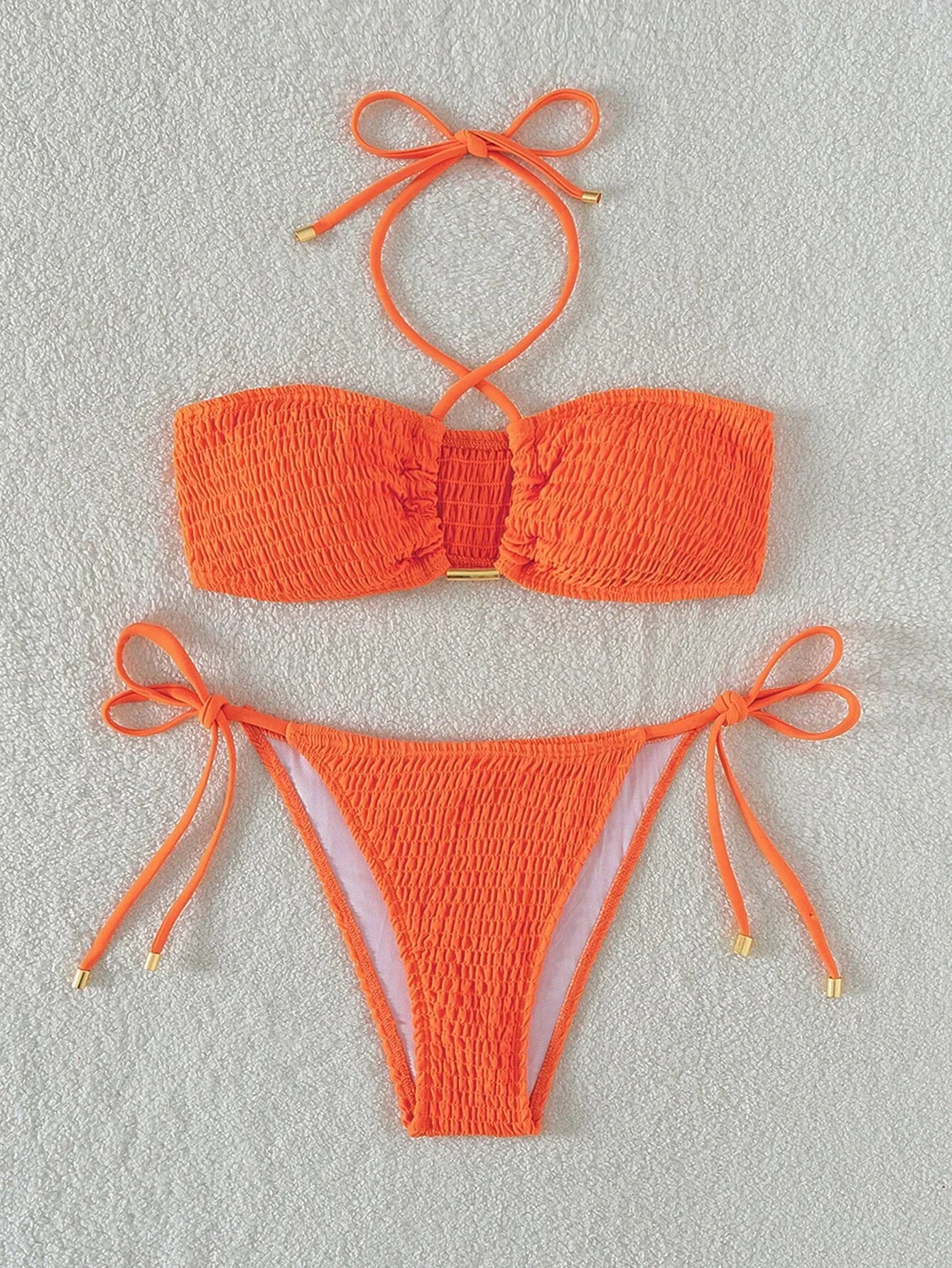 

Solid Ribbed Biquini Feminino Halter Micro Bikini 2024 Women Thong Swimsuit Women Swimwear Bandage Brazilian Bathing Suit