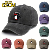 2024 Noot Penguin Print Big Size 65cm Hat Men's Summer Big Head Circumference Washed Cotton Summer Hat Plus Size Sun Hat