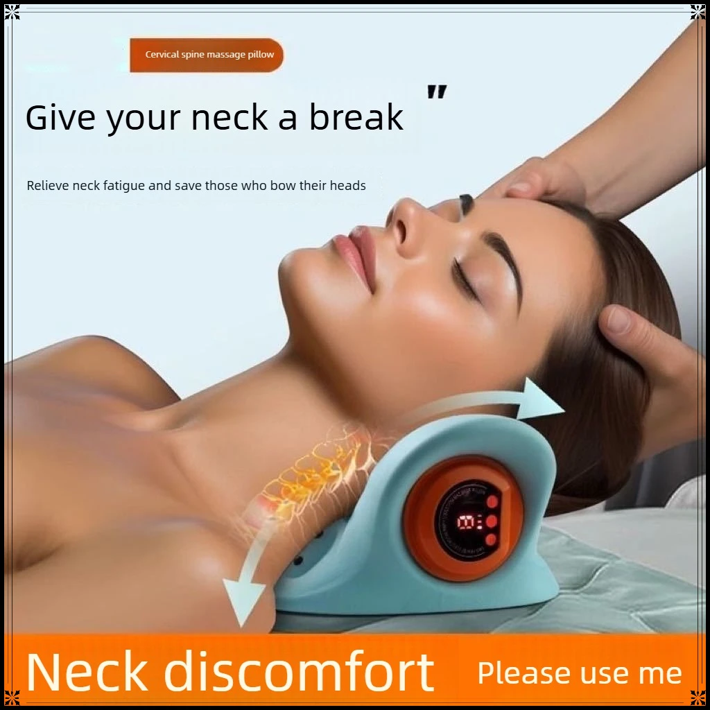Cervical Pillow with Heat Massage & Electric Pulse Vibration Orthopedic Contour Support for Neck Pain Relief & Muscle Relaxation