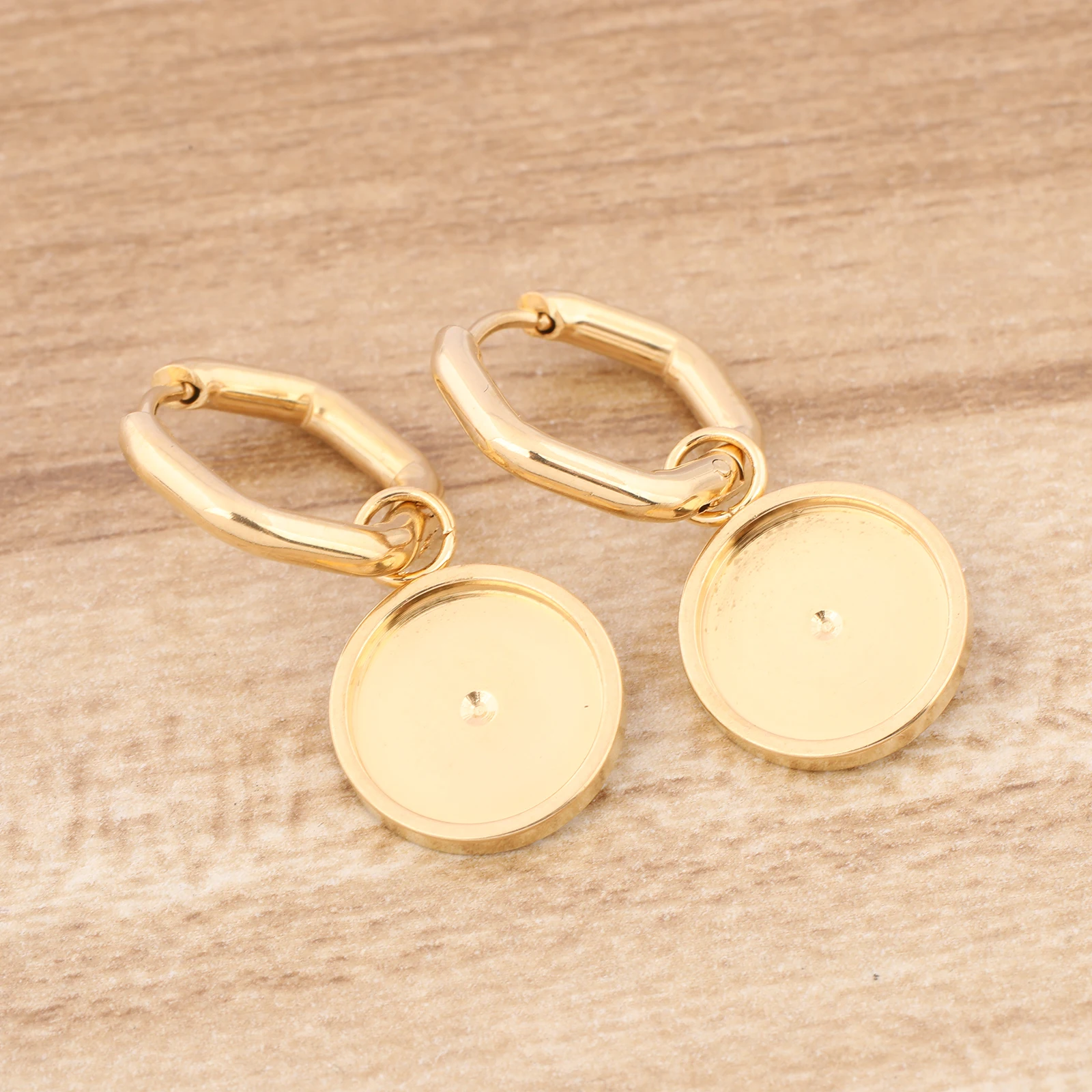 6pcs Stainless Steel Gold Plated Leverback Earring Hoop Clasps Diy Fit 12mm Cabochon Earrings Base Setting Blanks image 6