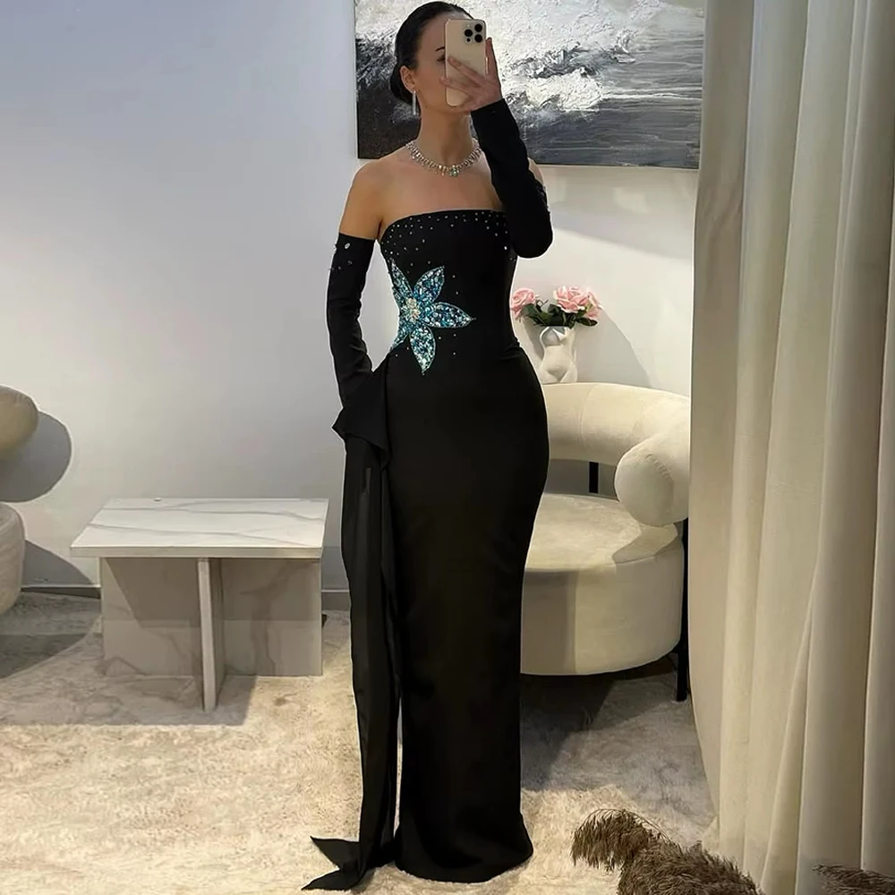 

Customized Graceful Strapless Mermaid Evening Dress Delicate Beading and Crystal Prom Dresses Luxury Panel Train Celebrity Gowns
