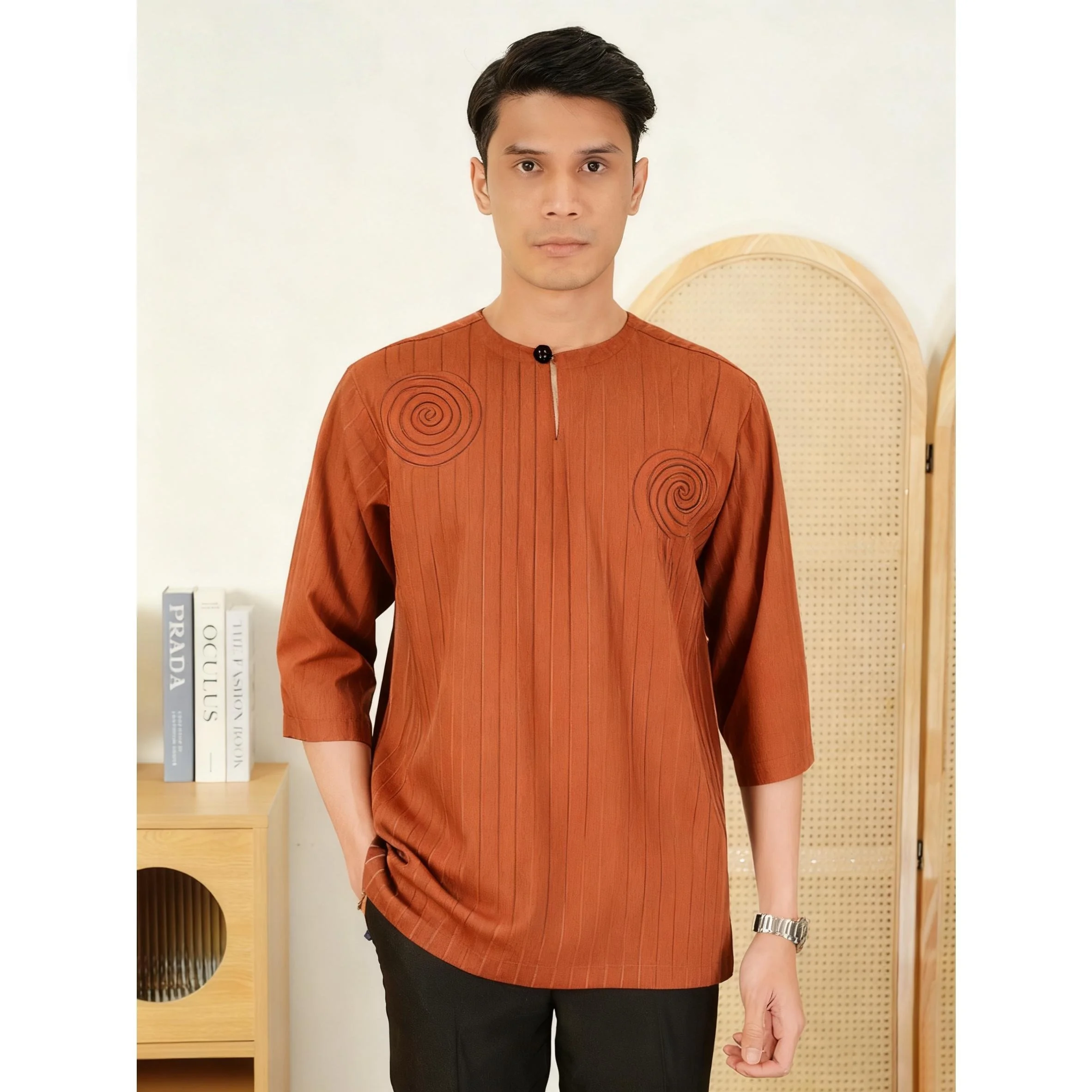 تي شيرت إسلامي مخطط مطرز للعيد بأكمام قصيرة جوبا عبايات فضفاضة غير رسمية 2026 Ropa Hombre إسلامية #6