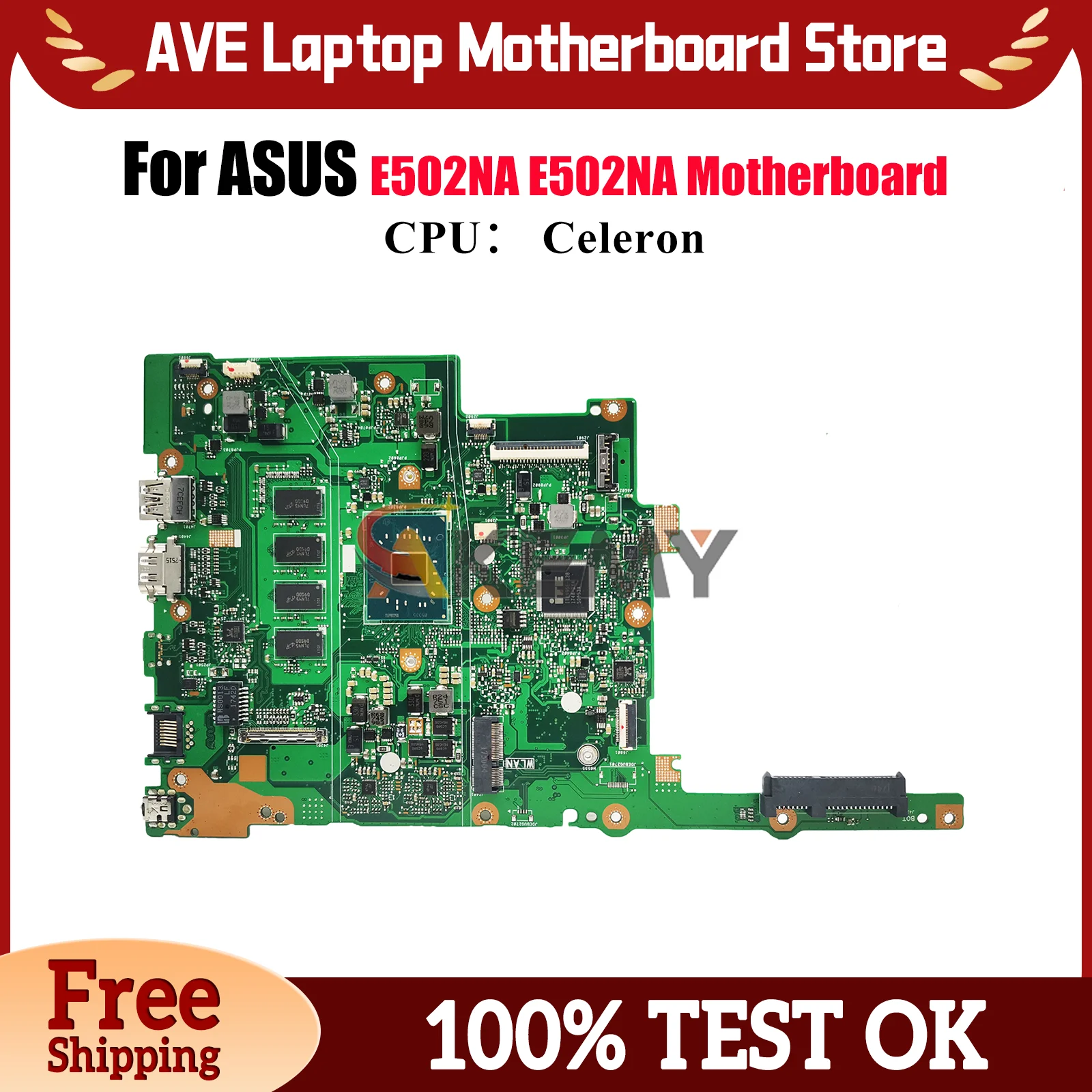 

E502NA Laptop Motherboard For ASUS EeeBook E502N E502NA Notebook Mainboard With Celeron CPU 100% tests OK fast shipping stk