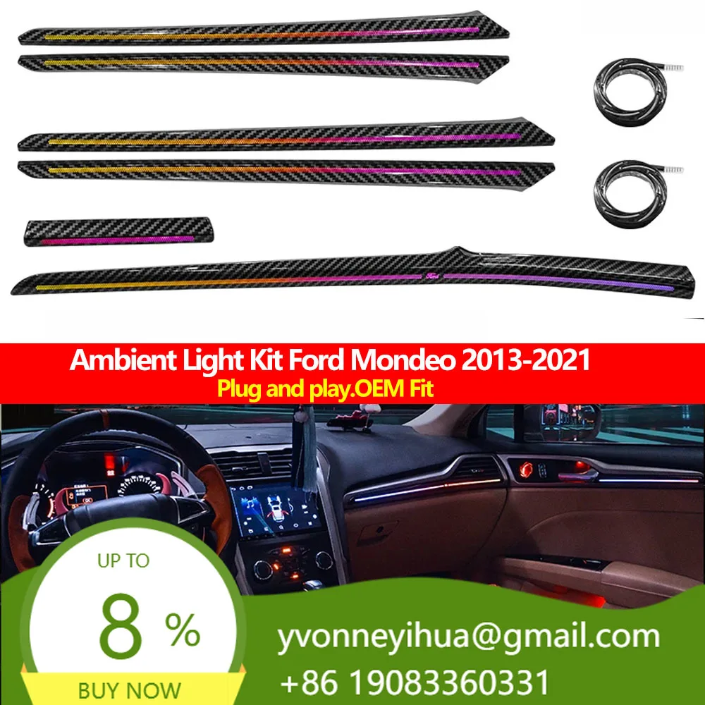 Autowellus LED Car Inner Ambient Light For Mondeo Fusion 2013-2020 Screen Steering Wheel APP Control OE NO. 564665 1 Year