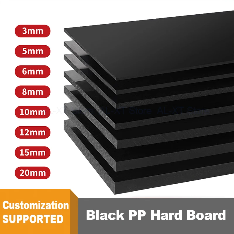 Thickness 3/4/5/6/8/10/12/15/20mm Black Insulation Plastic Board Square 50-300mm Wear-Resistant PP Board Customization Supported
