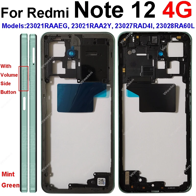 Middle Frame Housing For Xiaomi Redmi Note 12 12s Pro 4G Middle Frame Bezel Holder Cover with Side Buttons Parts