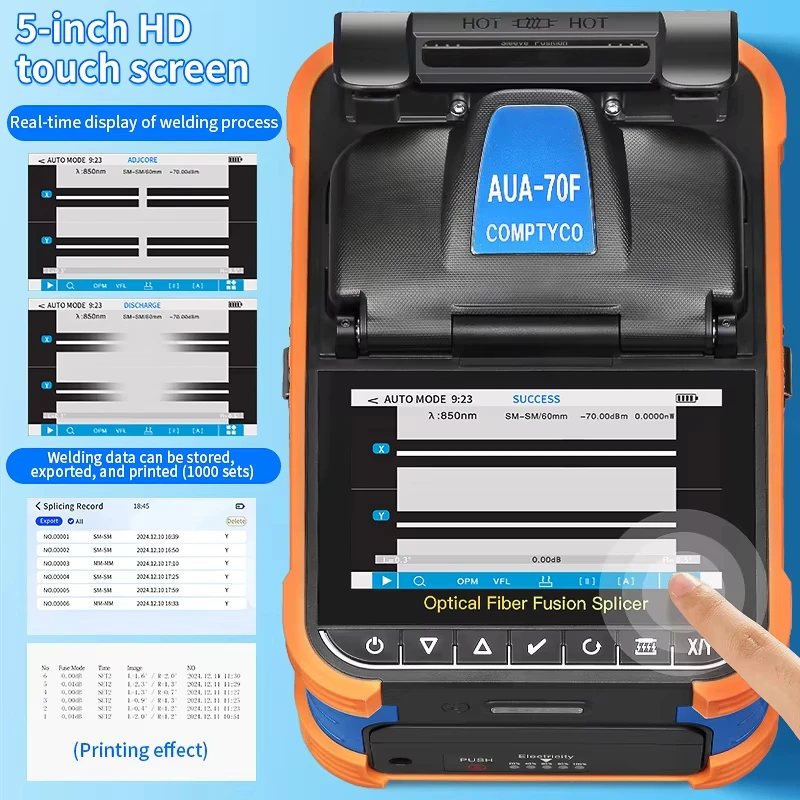 COMPTYCO Fiber Optic Fusion Splicer AUA-70F 6 Motors Optical Core Welder Splicing Machine With VFL OPM Tool Kits Touch Screen