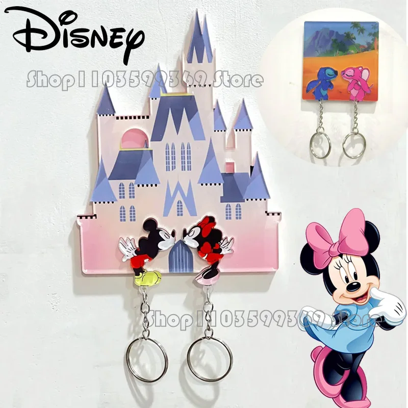 

Disney Mickey Mouse Keychain Holder Cartoon Stitch Acrylic Refrigerator Magnet Anti-Lost Hanger Entry Couple Cartoon Pendant