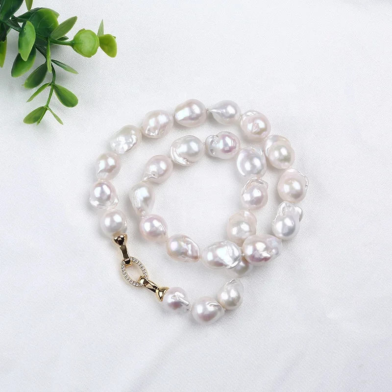 

Wholesale fashion jewelry real natural freshwater 12-16mm white baroque pearls necklace