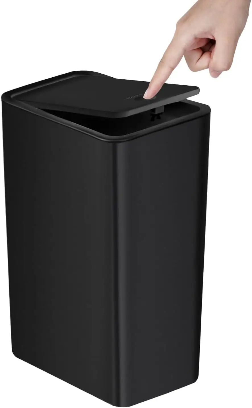 

10L Slim Bathroom Trash Can with Pop-Up Lid, Small Garbage Bin for Kitchen, Bedroom, Office - Black