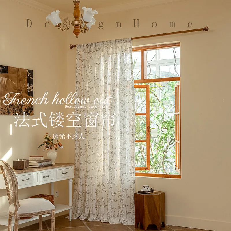 

(11) Customized Finished Curtains with Printed Hollow Semi-light-blocking Cotton and Linen Fabric Curtains