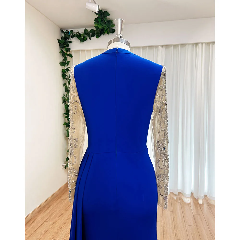 Vestido de noche de sirena musulmana para mujer, elegante vestido de lujo con cuentas árabes, mangas largas, cuello alto, Formal, graduación, boda, fiesta, 2023