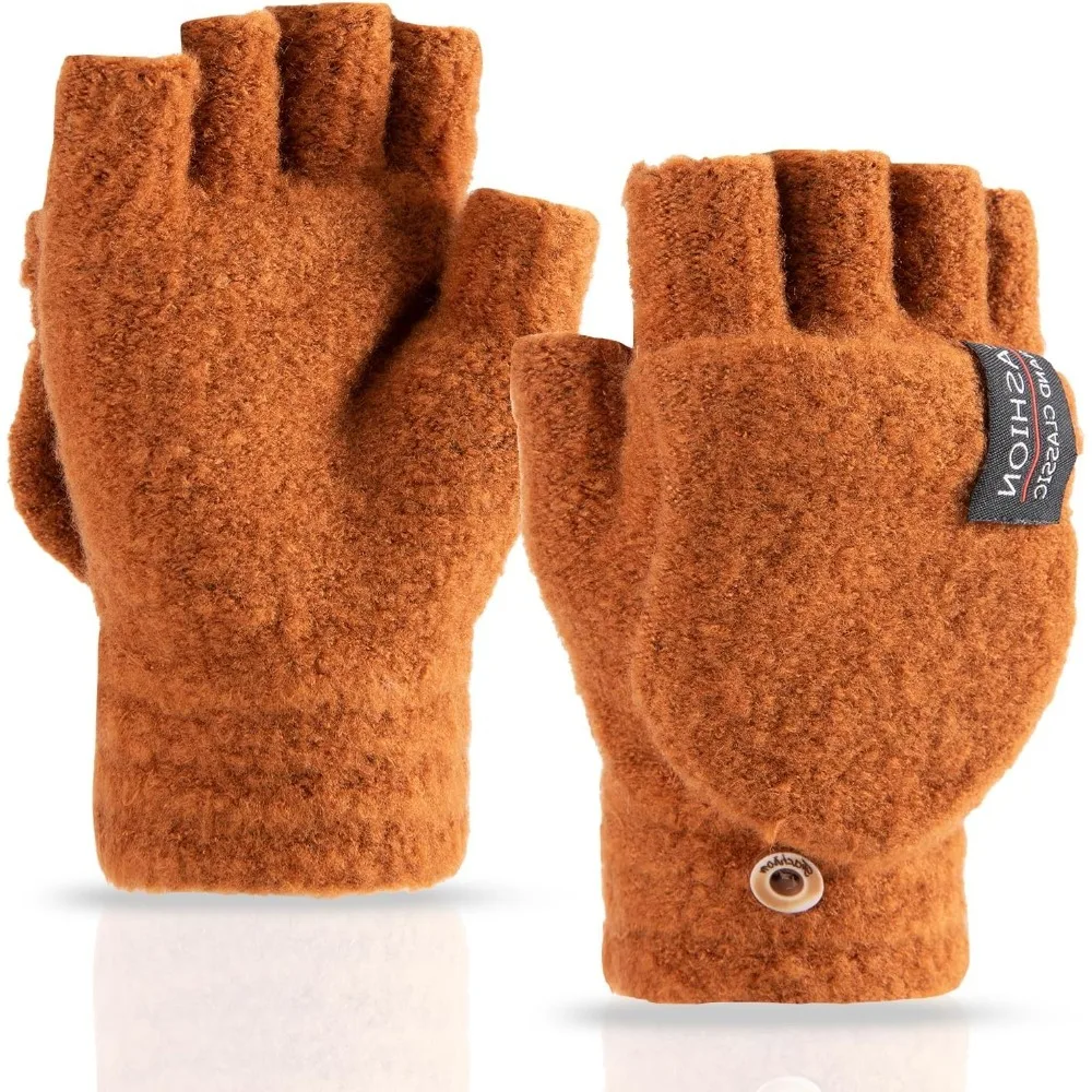 قفازات شتوية قابلة للتحويل بدون أصابع للرجال والنساء، قفاز نصف إصبع دافئ