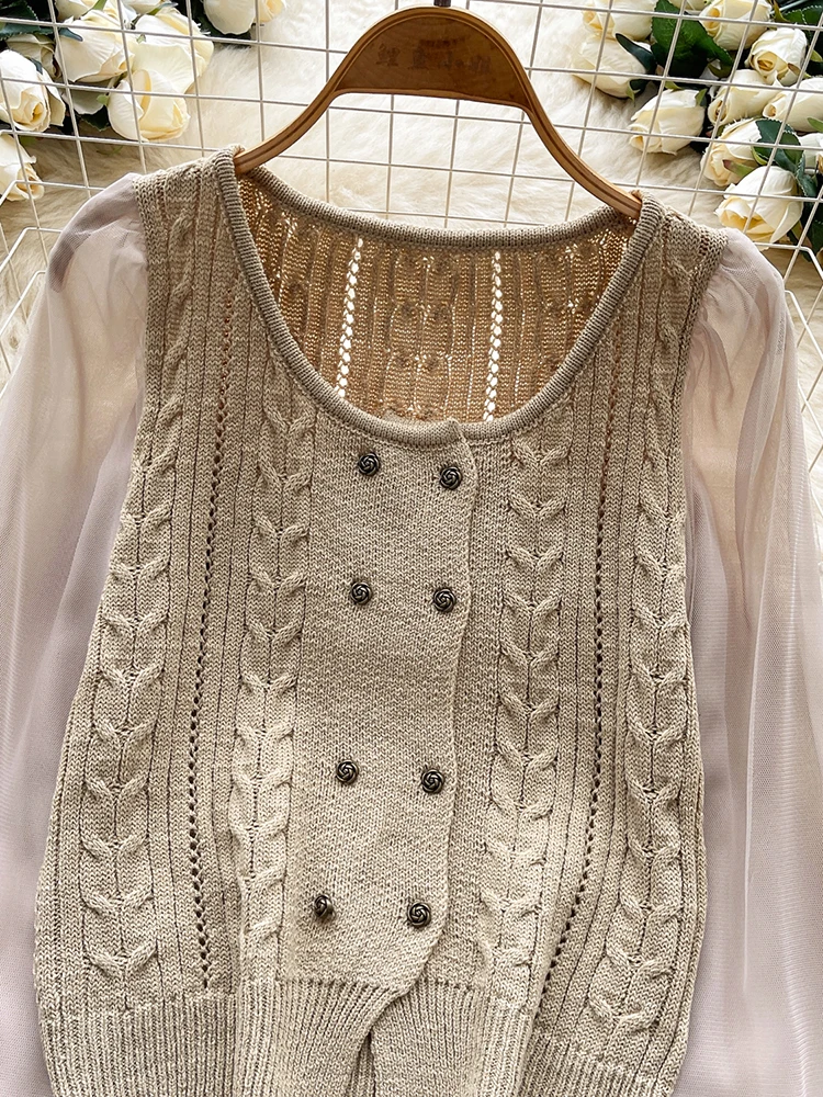 Cardigan femme chemise japon coréen Chic maille à manches longues Patchwork col rond tricoté Cardigan décontracté petit haut CG018