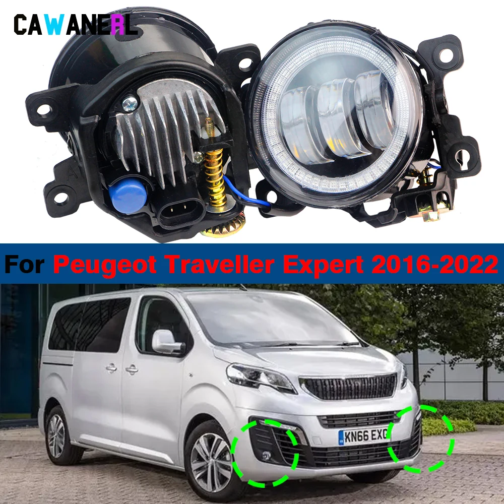 2 X Car LED Fog Light Angel Eye Daytime Running Lamp DRL 30W H11 For Peugeot Traveller Expert 2016 2017 2018 2019 2020 2021 2022