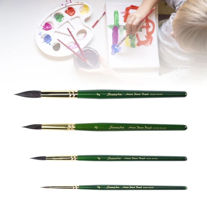 Pennelli professionali per acquerello in peli animali, mop, dettagli a punta fine rotonda