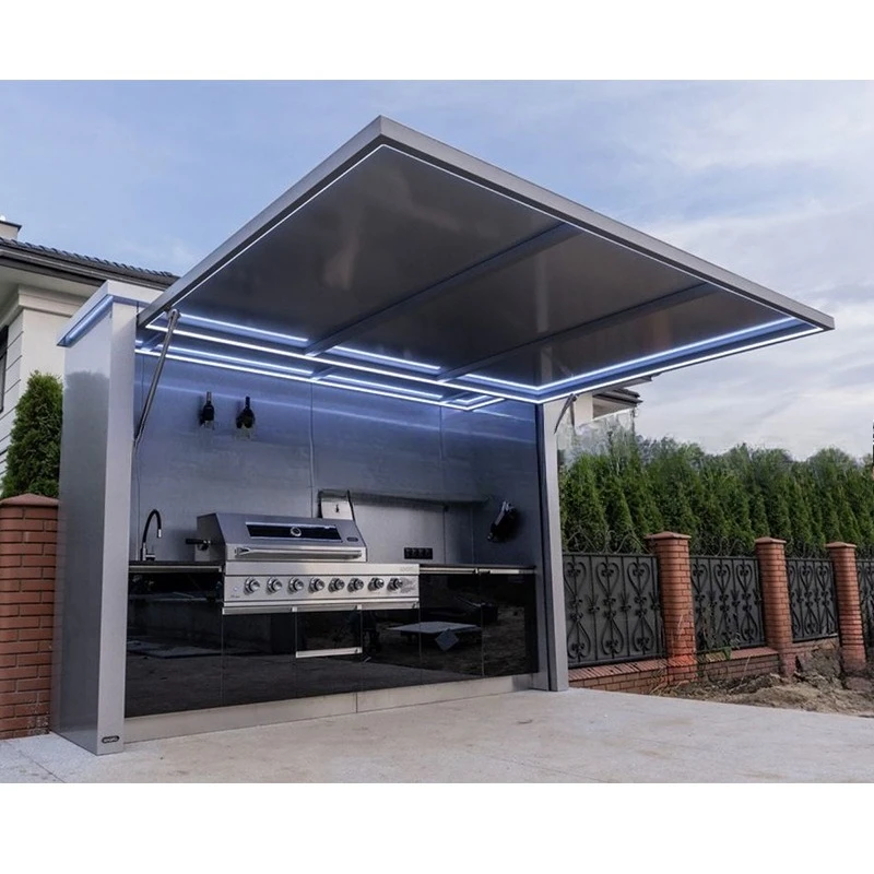 Multi-module multi-function large size remote control outdoor kitchen with shed