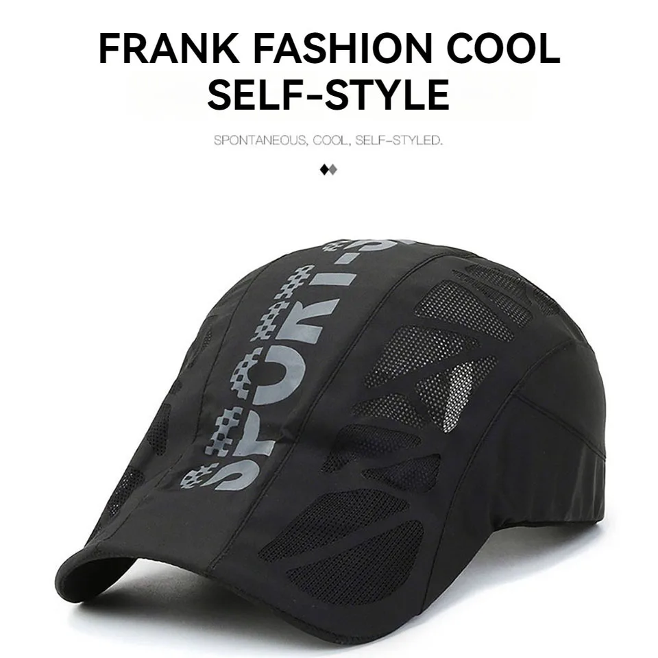 Kokossi boné com viseira ajustável, absorção de suor, esportes de verão, chapéus de sol, malha respirável, chapéu de golfe, moda sólida, boné plano