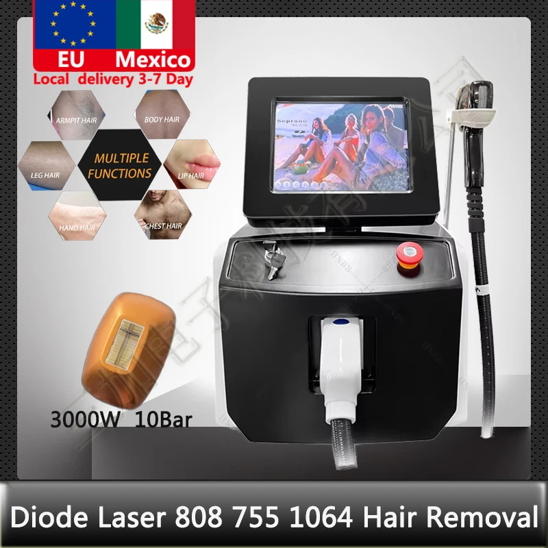 Local Shipment Best 3000w Ice Platinum 808nm Diode Laser Hair Removal Machine 3 waves Remove Hair Epilation Cooling System Skin