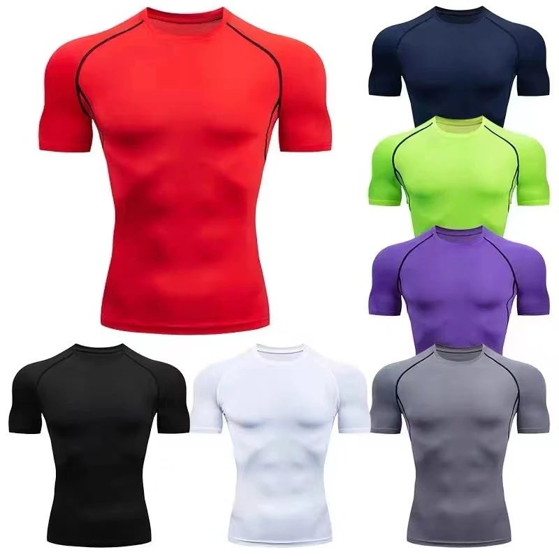 2024 Compression T Shirt Men Summer Sportswear Running T-shirt Elastic Quick Dry Sport Tops Tee Athletic Gym Workout Shirts Men