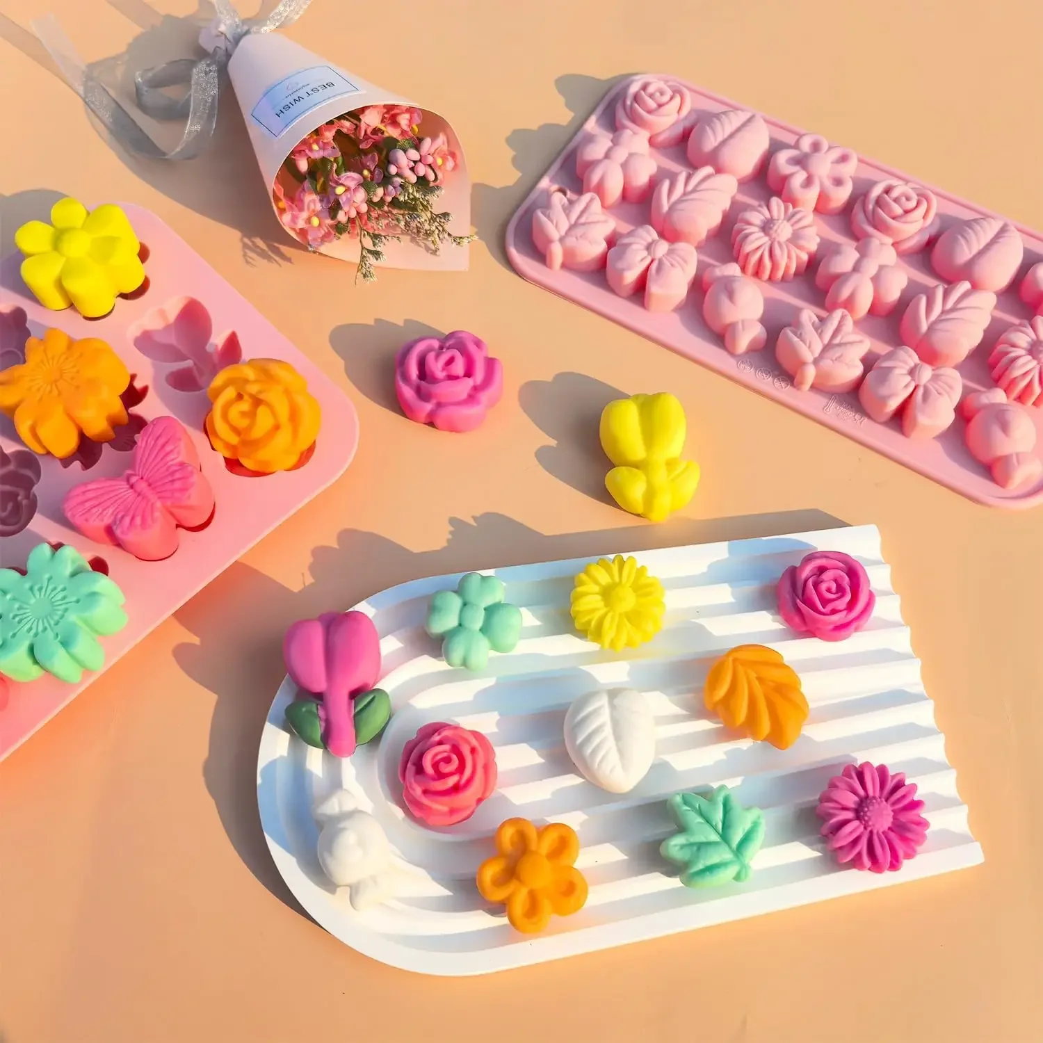 

3D Flower Silicone Molds Daisy Flower Chocolate Mould Rose Floral Leaf Bow Butterfly Candy Baking Mold Cake Decoration
