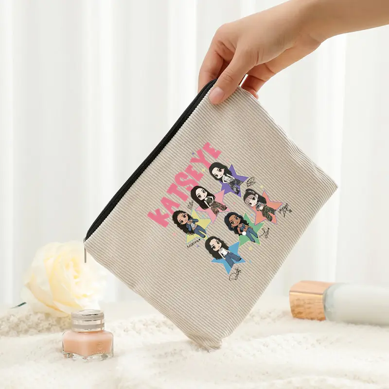 KATSEYE World Tour Corduroy Makeup Bag Lightweight Toiletry Bags Multi Functional with A Zipper Storage Bags for Women Fan Gifts