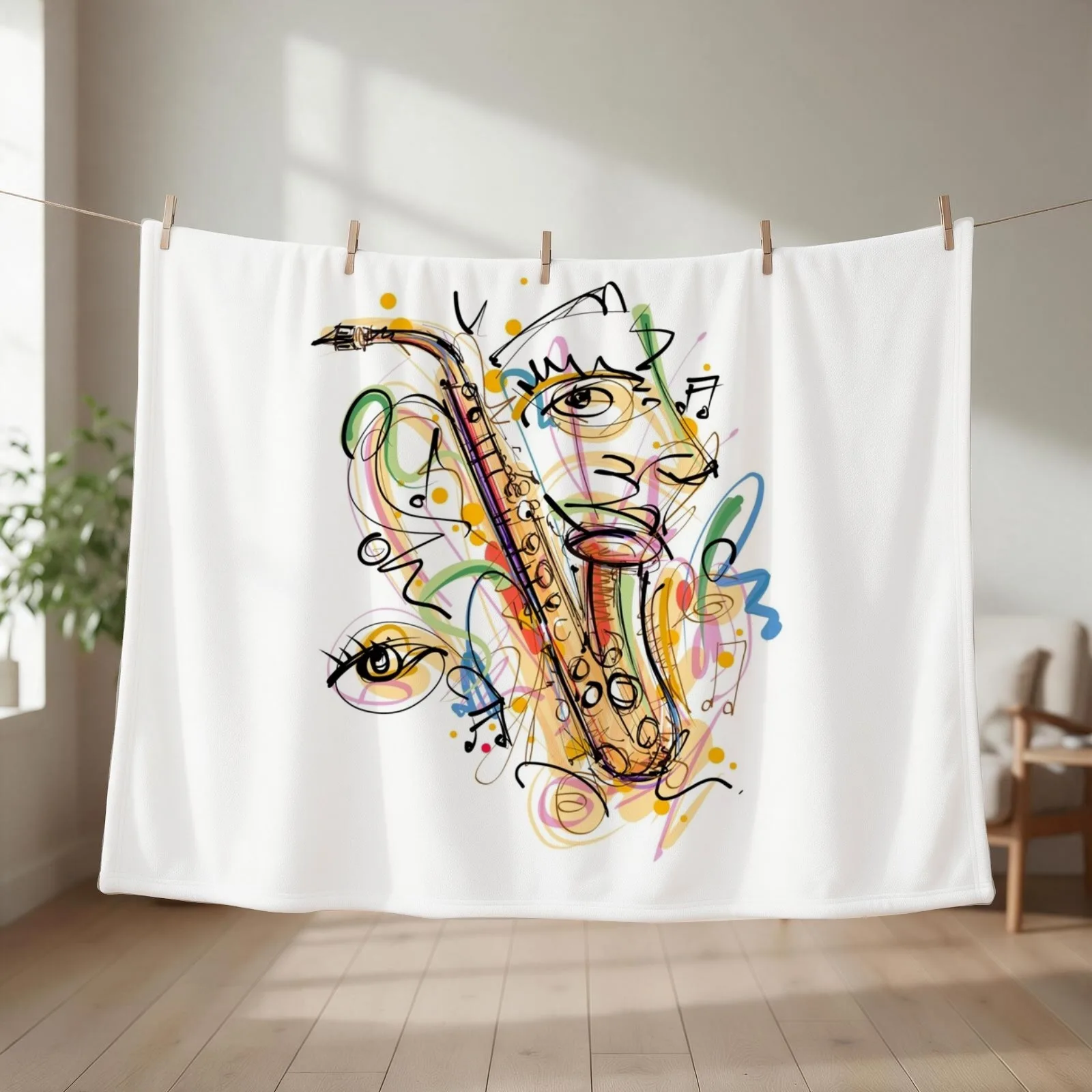 Colorful Saxophone Throw Blanket couch cozy soft plush fuzzy picnic outdoor blanket