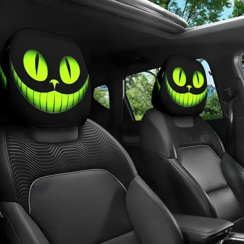 2PCS Fun Slant Eye Cartoon Printed Car Head Pillowcase Evil Fun Funny Decorative Head Pillowcase