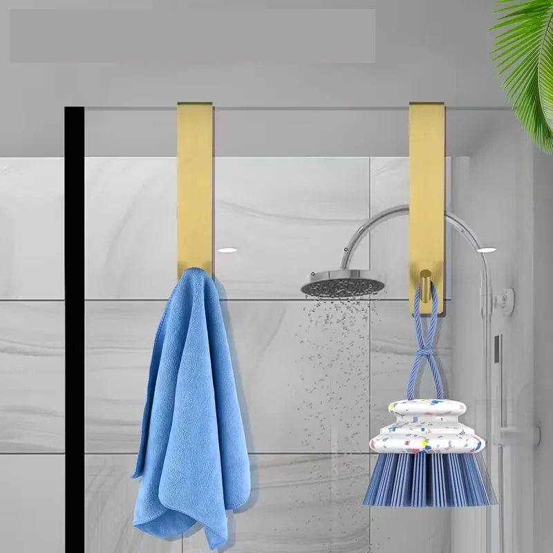 2pcs Heavy-Duty Stainless Steel Glass Door Hooks with Silent Pads - Wall-Mounted Towel Rack for Frameless Shower Doors