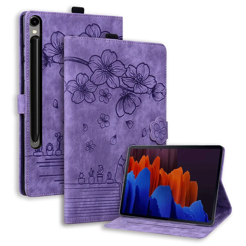 Embossed Flowers PU Leather Wallet Flip Stand Cover For Samsung Galaxy Tab S11 / S10 Lite 2025 SM-X730 SM-X400 Cat Pattern Case