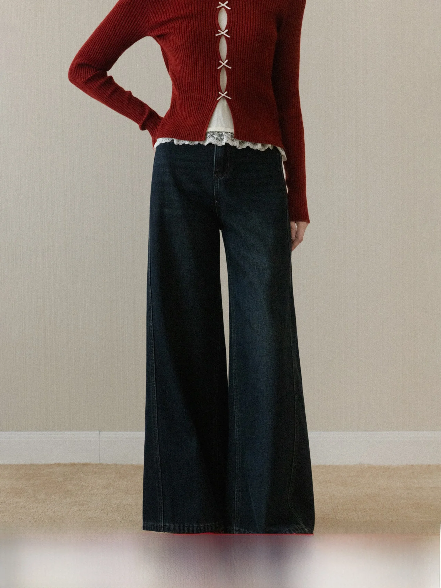 

Американские женские джинсы с высокой талией и флисовой подкладкой, повседневные, свободного кроя, с широкими штанинами, зимняя новинка, с эффектом похудения