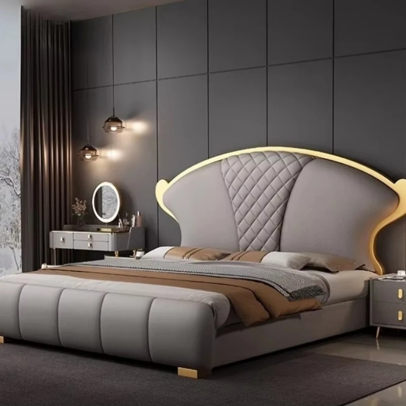 High quality upholstered bed modern queen solid wood bed frame master bedroom furniture