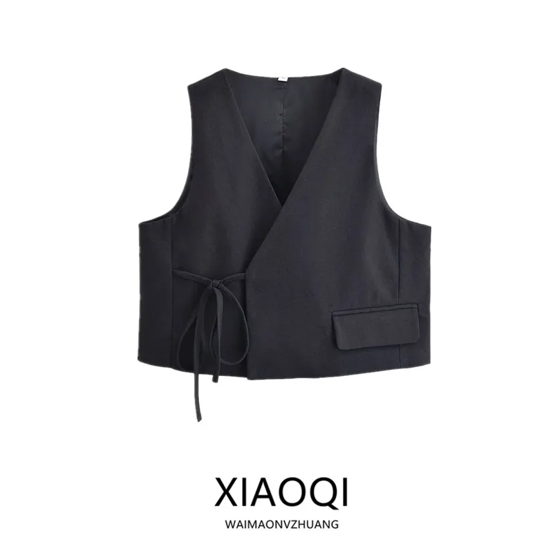 

Лето 2023, женская мода V-Ne Svel ort, свободная универсальная майка для поездок на работу, повседневная свободная майка Sli Bandage