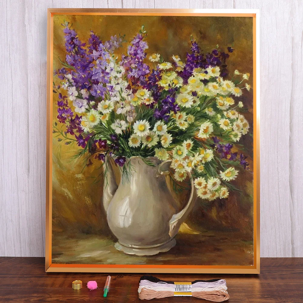 Scenery Flower Chrysanthemum Cross-Stitch Full Kit DIY Embroidery Handmade Sewing Needlework Painting Counted Jewelry Promotions