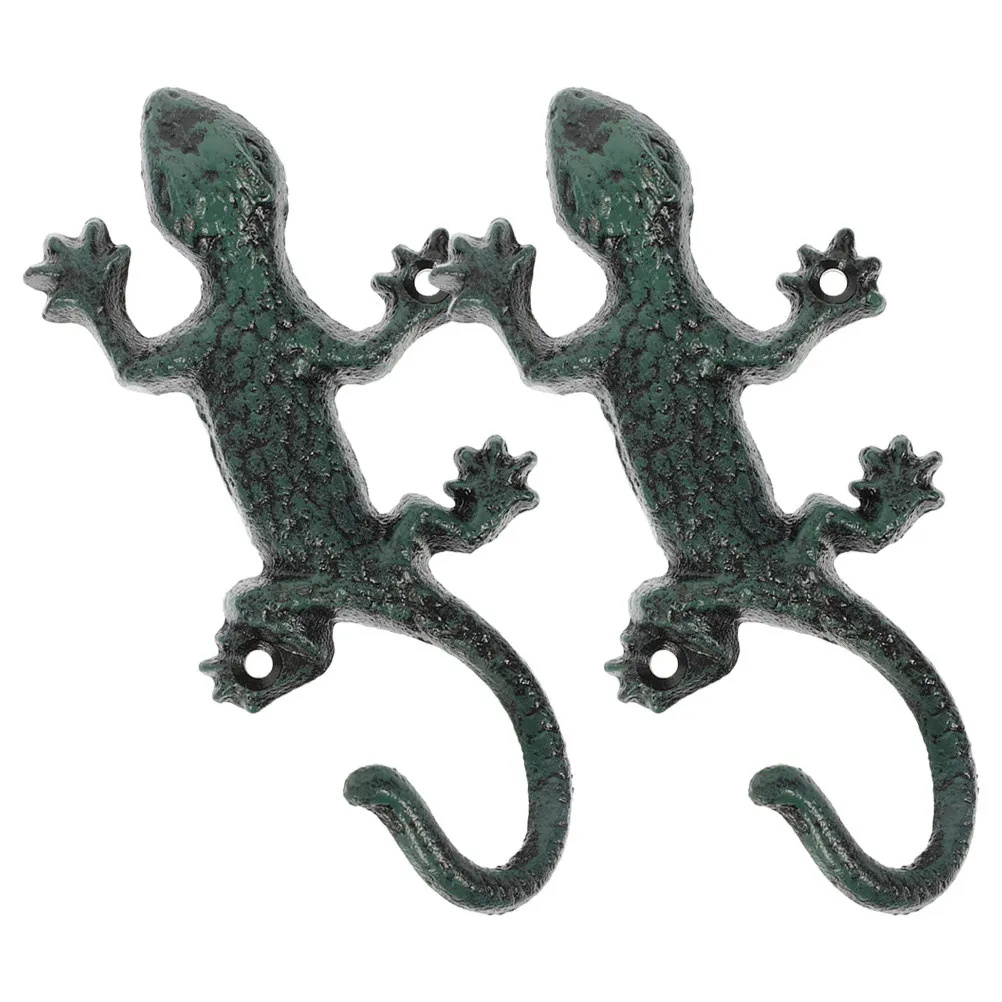 2Pcs Vintage Cast Iron Gecko Hooks Decorative Animal Wall Mounted Key Holders Indoor Outdoor Garden Coat Hat Rack - view 2