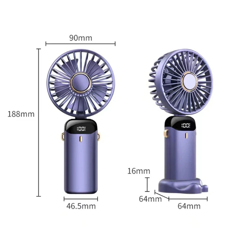 Ventilador com tela led dobrável, ventilador bolso usb, leve, pescoço dobrável, recarregável, para escritório e exterior