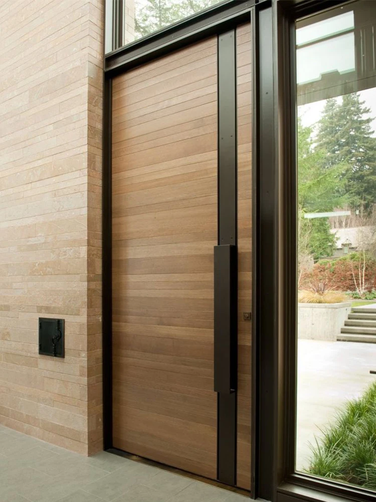 Sixinalu Entrance Door Wood Grain Pivot Main Aluminum Alloy Profile Custom Front Entry Doors Interior Exterior Door Home Decor
