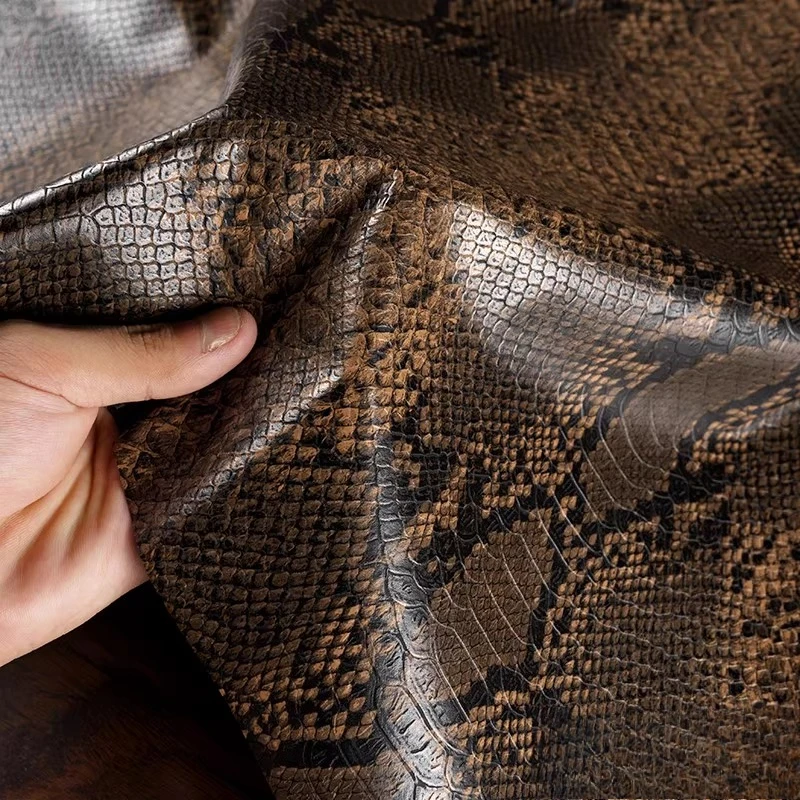 European American Python PU Leather Fabric for Brown Jacket Skirt Pants Designer Clothing Fabrics Per Meter Diy Sewing Coth