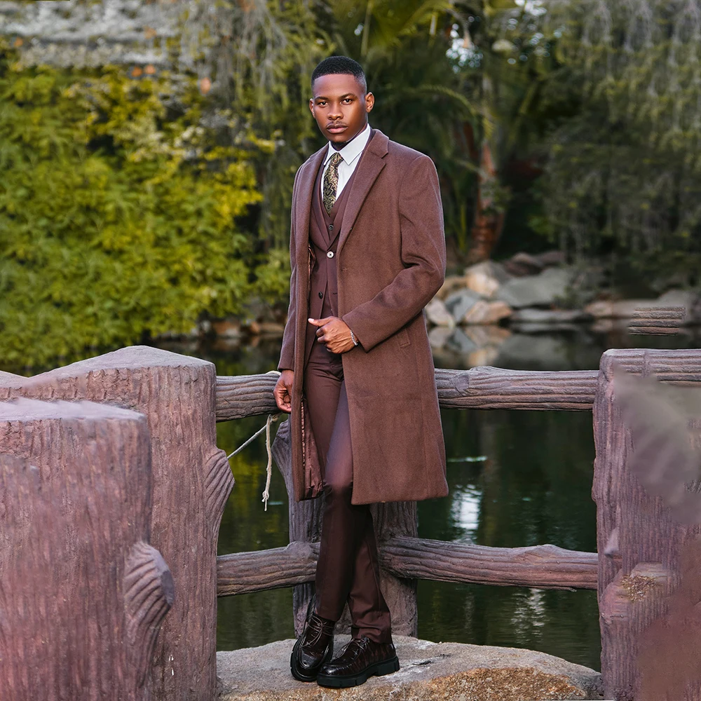 

Classic Men's Suits 3 Pieces Notched Lapel Single Breasted Brown Evening Suit for Man Business Office Blazer Jacket Customized