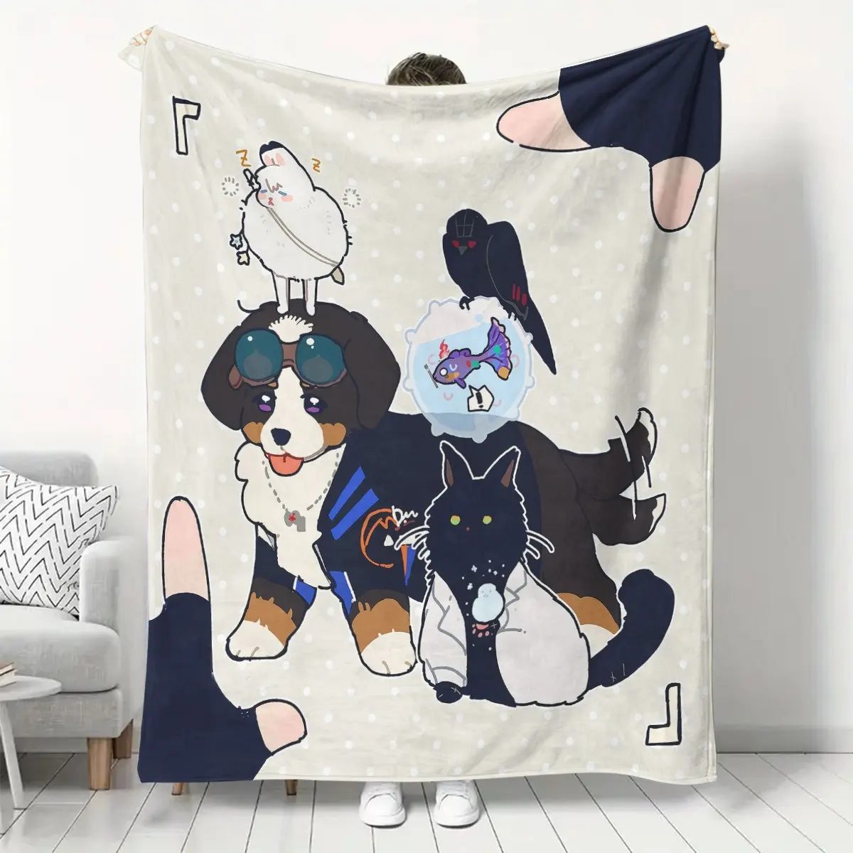 Cute Cartoon Animal Print Throw Blanket for Couch Decor Cozy Plush Pet Gift Home Decoration Throw Wrap